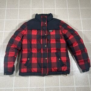 L L Bean Women's Mountain Classic Down Puffer Jacket Sz Small Red Buffalo Plaid